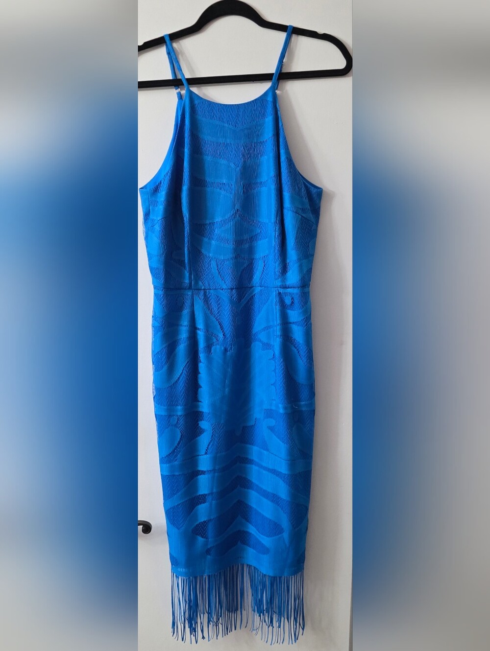 Gianni Bini Vibrant Blue Strapless Fringe Midi Dress